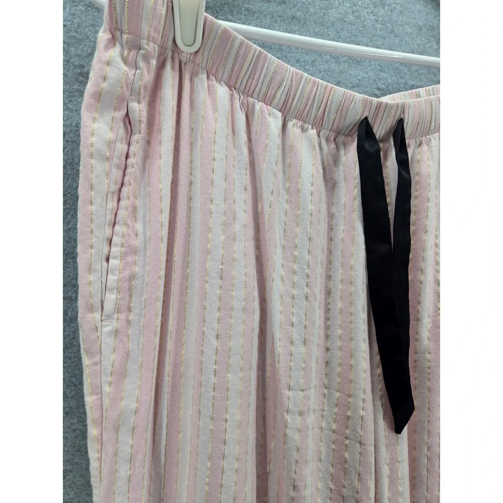 Victoria's Secret Pink White Striped Gold Lurex Pajama Set Large Button Down PJ - Picture 8 of 10